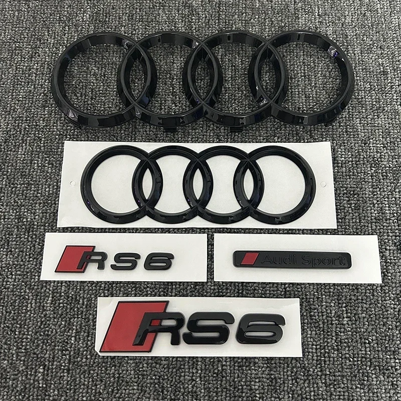 AUDI RS6 2016-2020 4Ring logo ABS Black Car Hood Front Grill Emblem Rear Trunk Badge Sticker RS5 Emblem AUDI Sport  Emblem