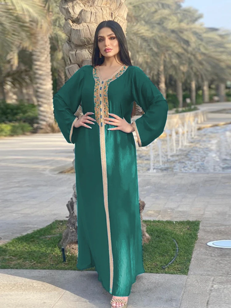 Morocco Party Dress for Women Muslim Abaya Diamond Maxi Long Dresses Abayas Islam Kaftan Robe Longue Musulmane Vestidos Ramadan