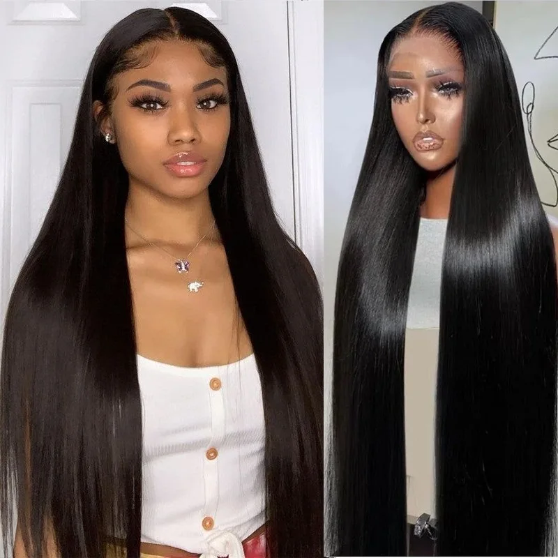 13x6 HD Transparent lace front human hair wig Pre plucked Straight for women 30 40 inch Black brazilian wigs for women on sale