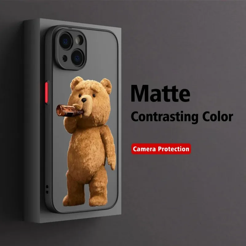 Funny Cartoon Teddy Bear Phone Case For iPhone 16 15 14 13 12 11 Pro Max Mini X XS XR SE 7 8 Plus Hard Transparent Cover Fundas view 4