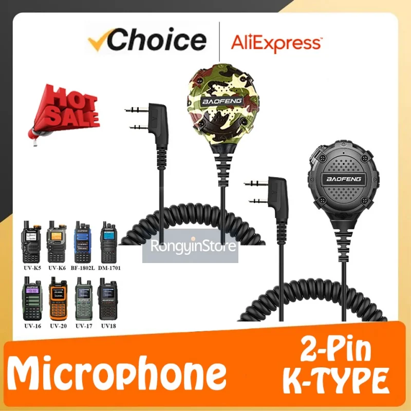 

Baofeng Mic Microphone 2-Pin K Type 5R Mini PTT Mic Shoulder Speaker Compatible With Kenwood Motorola Walkie Talkie Accessories