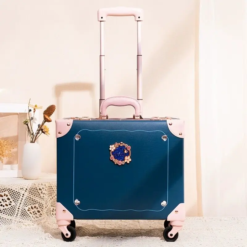 Hot!New Retro PU leather trolley suitcase women cute travel bag 16/18 inch boarding box girls high quality rolling luggage sets