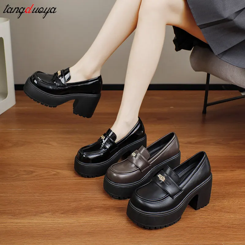 2024 Hot Sale High Heels Loafers Women Lolita Shoes Retro Chunky Heels Gothic Pumps Woman College JK Uniform Mary Jane Shoes