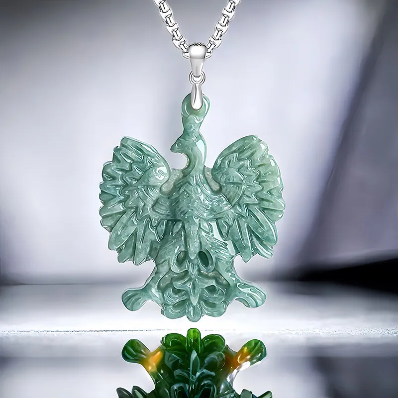 Green Burmese Jade Phoenix Pendant Necklace Carved Accessories Designer 925 Silver Real Burmese Jadeite Amulet Charm