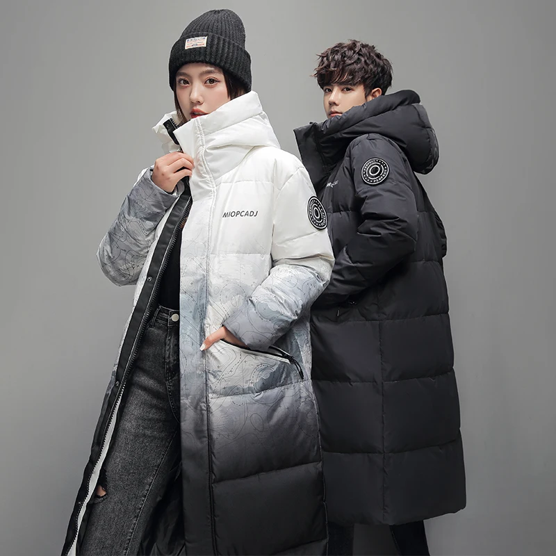 High Quality 2024 New Couples Down Jacket Men and Women\'s Mid-length Over The Knee Winter Hooded Gradual Explosive Thermal Coat