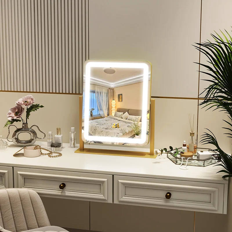 USB LED Vanity Mirror with Touch Control - Rotatable Desktop Makeup Mirror, Dimmable Lighted Mirror for Bedroom