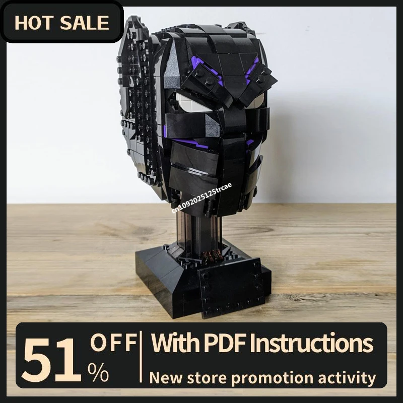 

Новинка, 453 шт., хит продаж, знаменитый герой, фильм Moc, персонаж, черная голова гепарда, шлем, строительная модель, блоки, креативные идеи «сделай сам», детские игрушки, подарок