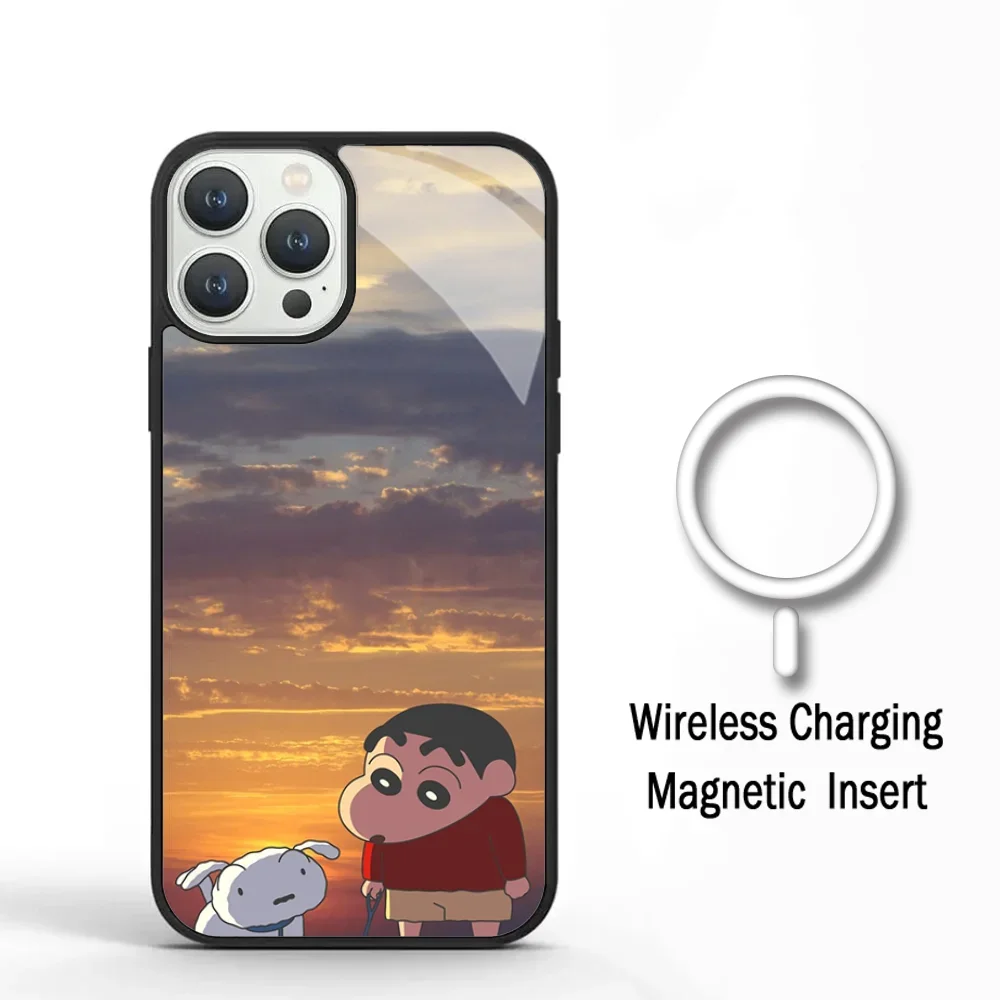 Cutoon C-Crayon S-ShinChan Phone Case For IPhone 11 12 13 14 15 Plus Pro Max Mirror Acrylic Cover For Magsafe