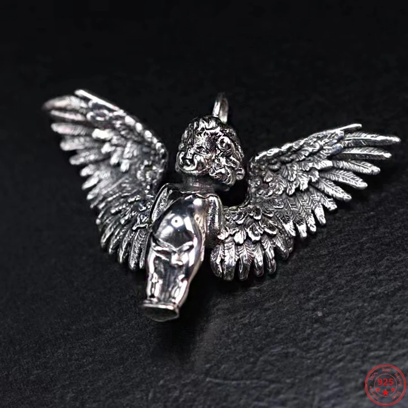 

S925 Sterling Silver Pendants for Women Men New Fashion Cupid Little Angel Love God Guardian Vintage Punk Jewelry Free Shipping