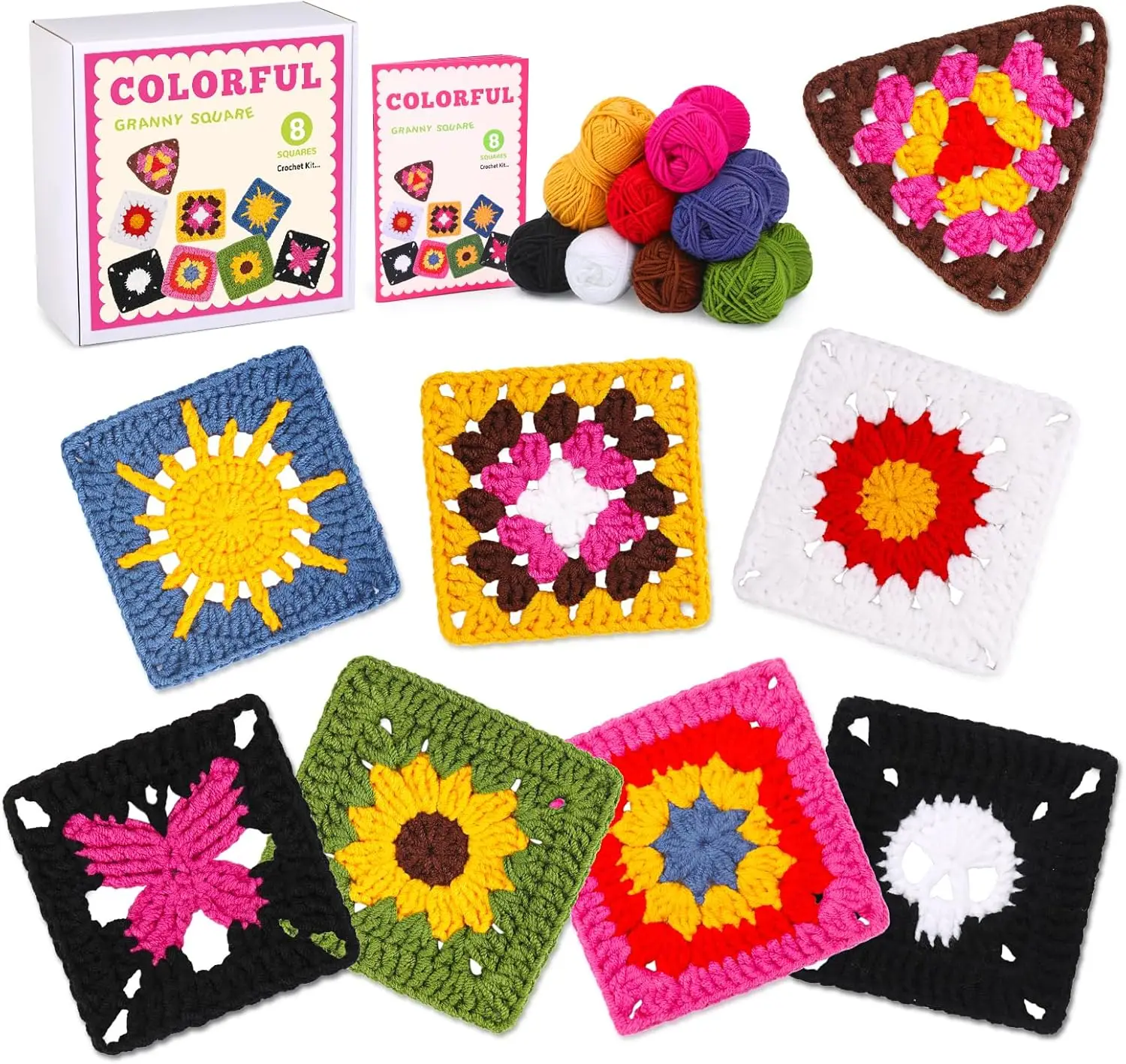 

Набор для вязания крючком бабушкиных квадратов для взрослых, начинающих, вязаный крючком бабушкиный квадратный дизайн с крючками, иглы, маркеры для стежков