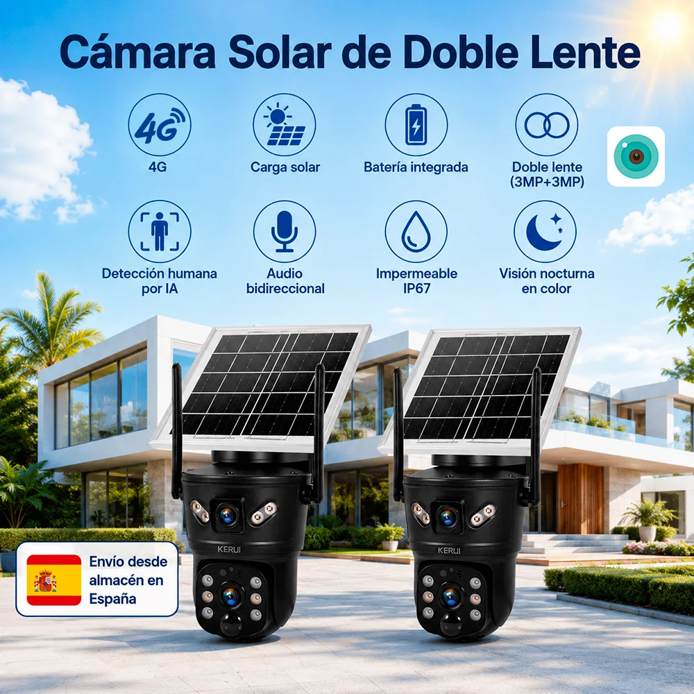 Caméra solaire KERUI 6MP 4G, caméra extérieure à double objectif, panneau solaire, étanche, pour la sécurité domestique, surveillance vidéo V380pro