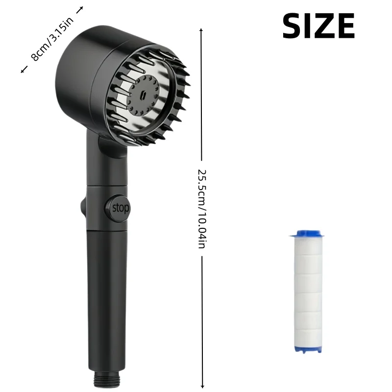 High Pressure Shower Head Set with 5 PCS Filters 3 Adjustable Modes One Key Stop Hard Water Filter in Black Gray Purple