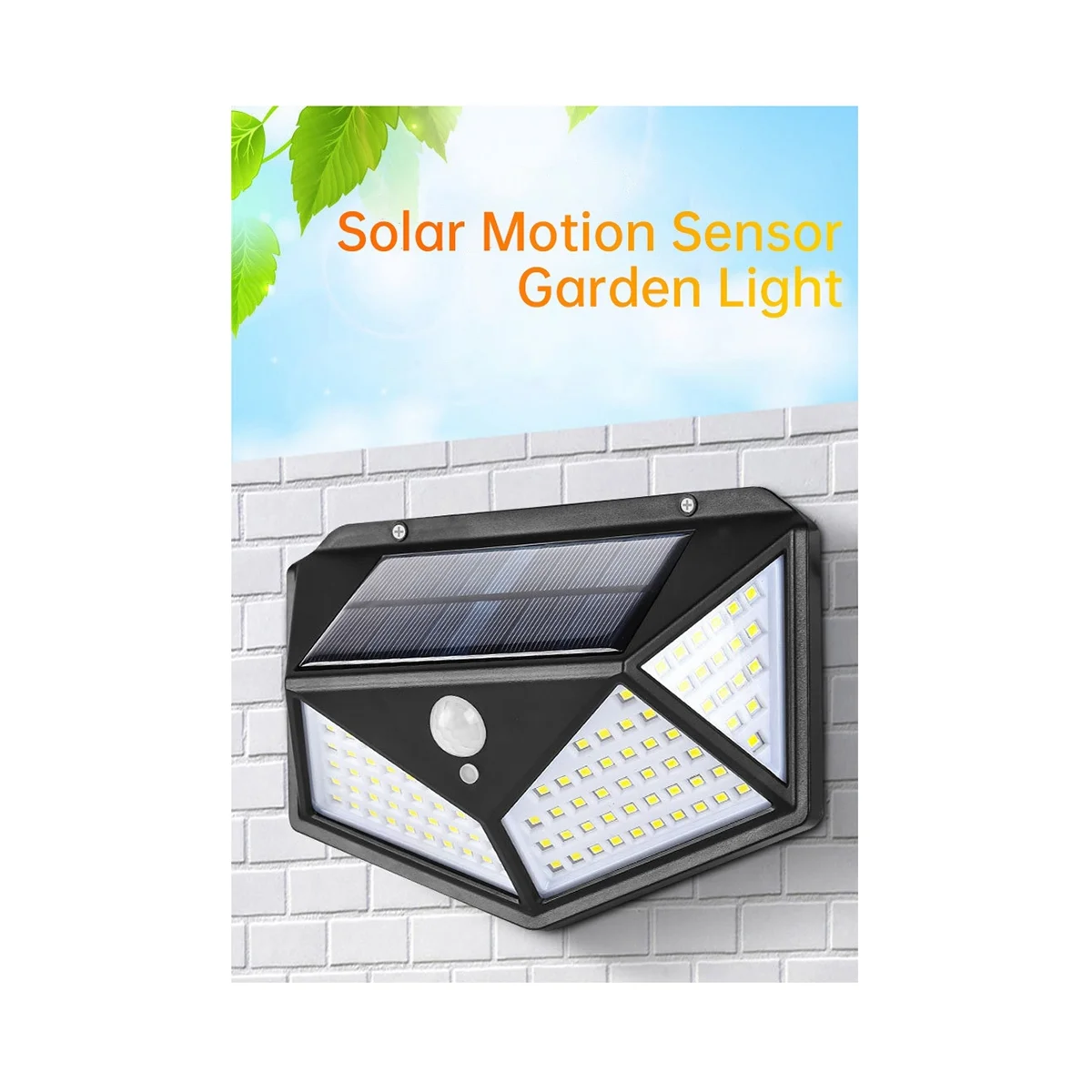 

100 светодиодов, высокое качество, уличная садовая лампа на солнечной энергии, водонепроницаемый датчик движения, солнечная стена, сад, 2 шт.