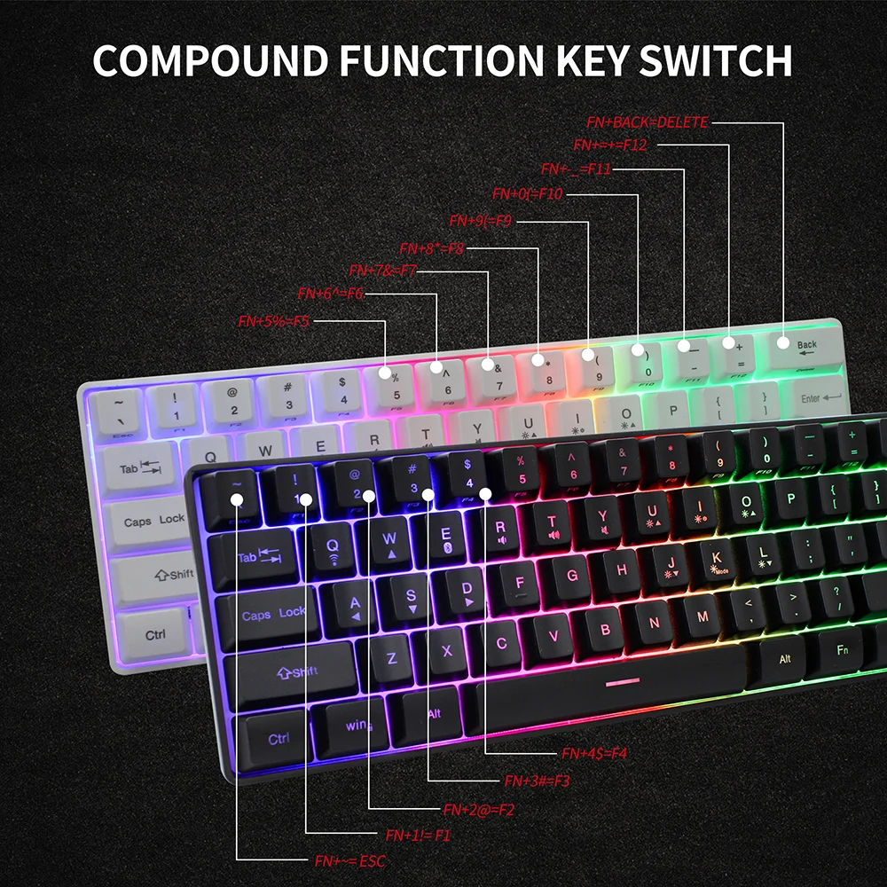 Mini Keyboard Game 61 Keys Wireless keyboard Bluetooth 2.4Ghz Dual Mode Membrane Keyboards RGB Gaming Keyboard gk61