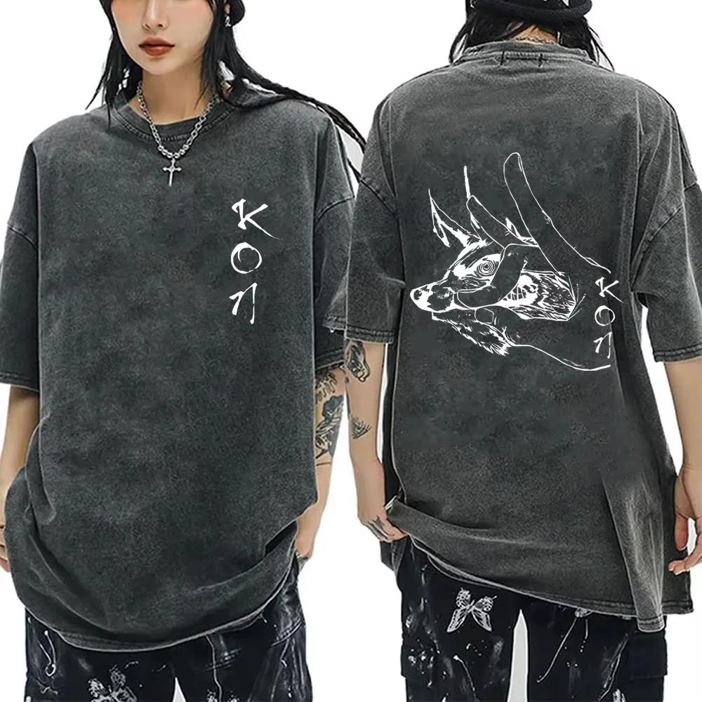 2026 Anime Chainsaw Man Vintage Washed T-Shirt Hayakawa Aki Summon Kon Fox Devil Grafik T-Shirt für Herren und Damen – Lässiges Mode-T-Shirt