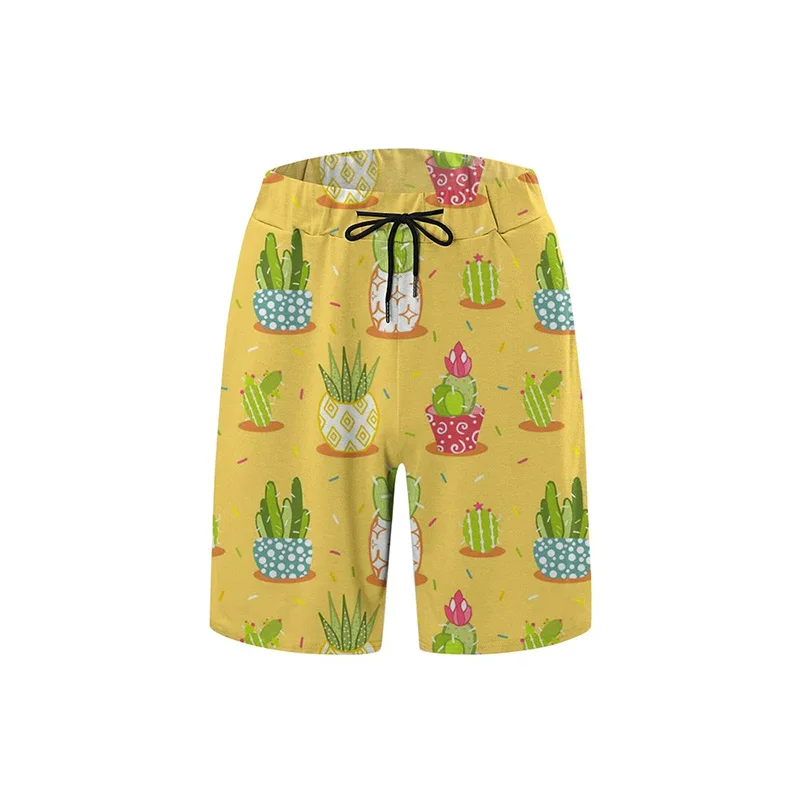 Harajuku Summer 3D Tropical Plants Printing Beach Shorts Men Cactuses Graphic Swimming Trunks Hawaiian Fashion Board Shorts Pant