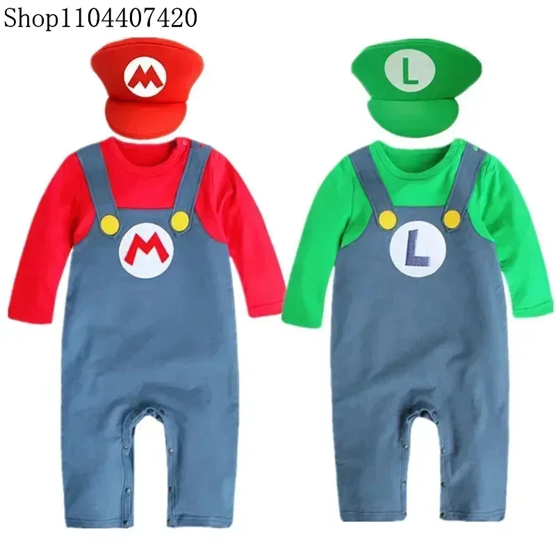 

Baby Super Mari Bros cosplay suit child anime fantasy rompers newborn Halloween party long sleeve T-shirts dress costume