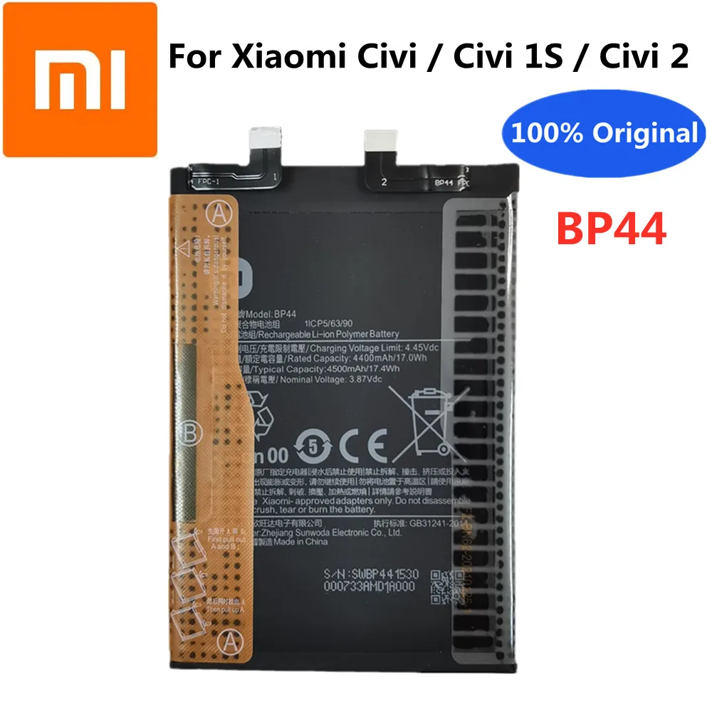 

1 X 4500mAh BP44 Original Battery For Xiaomi Civi / Civi 1S / Civi 2 High Quality Mobile Phone Replacement Bateria Batteries