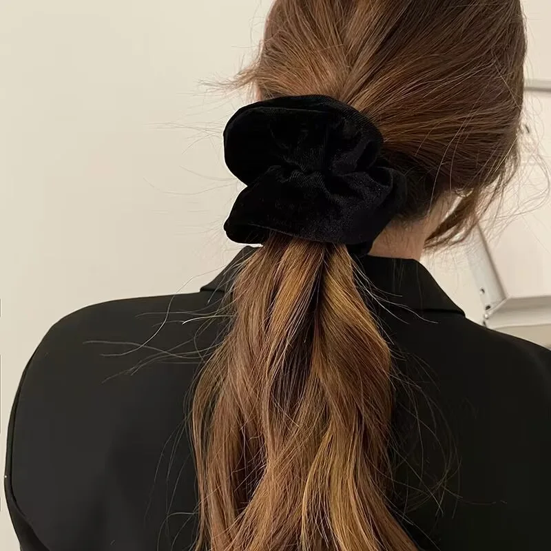 New Plush Soft Soild Color Scrunchie for Women Girls Vintage Elasticity Rubber Bands Ties Ponytail Hair Bands Headwear
