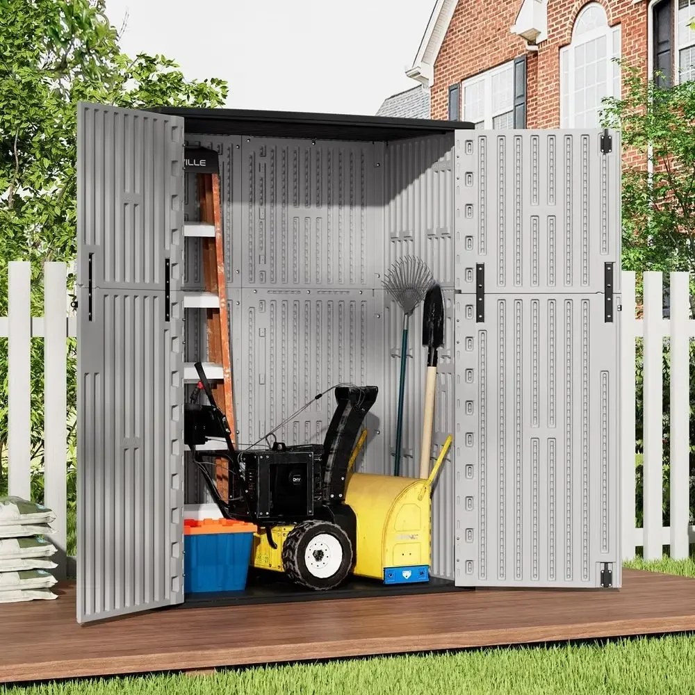 All-Weather Resin Outdoor Storage Shed, 57 Cu.ft, with Floor, Light Gray