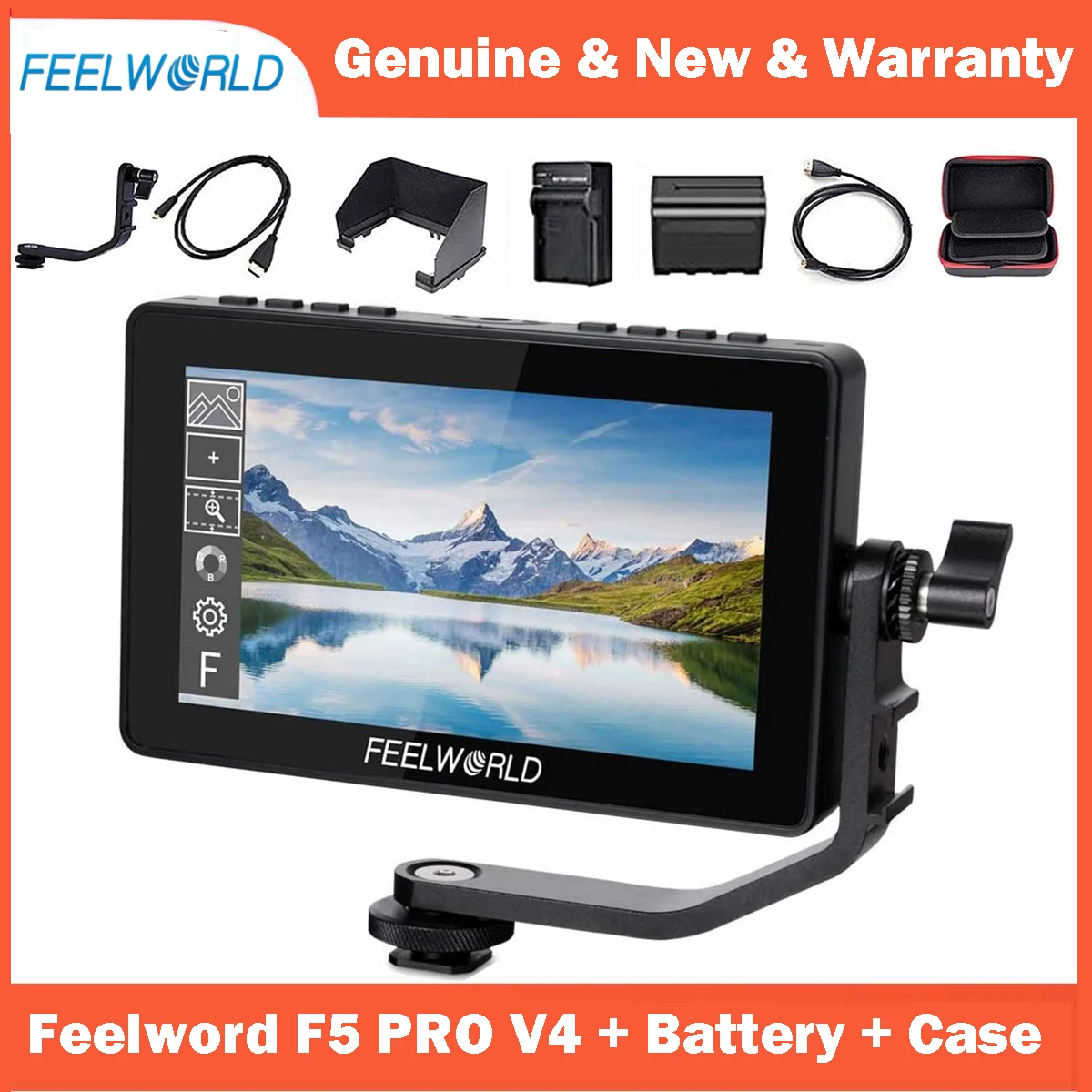 

FEELWORLD F5 PRO V4 6 Inch Touch Screen 3D LUT DSLR Camera Field Monitor with F970 External Power Kit 4K HDMI Input Output