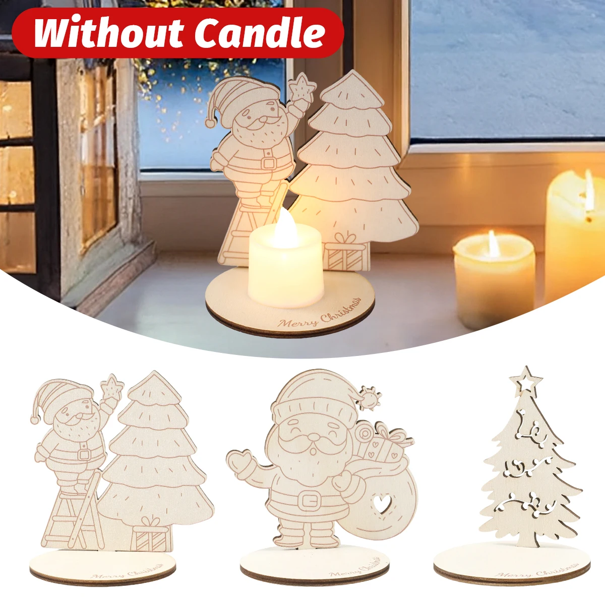 

Wooden Christmas Candle Holder Santa Claus and Christmas Tree Design Christmas Desktop Wooden Ornament Christmas Home Decoration