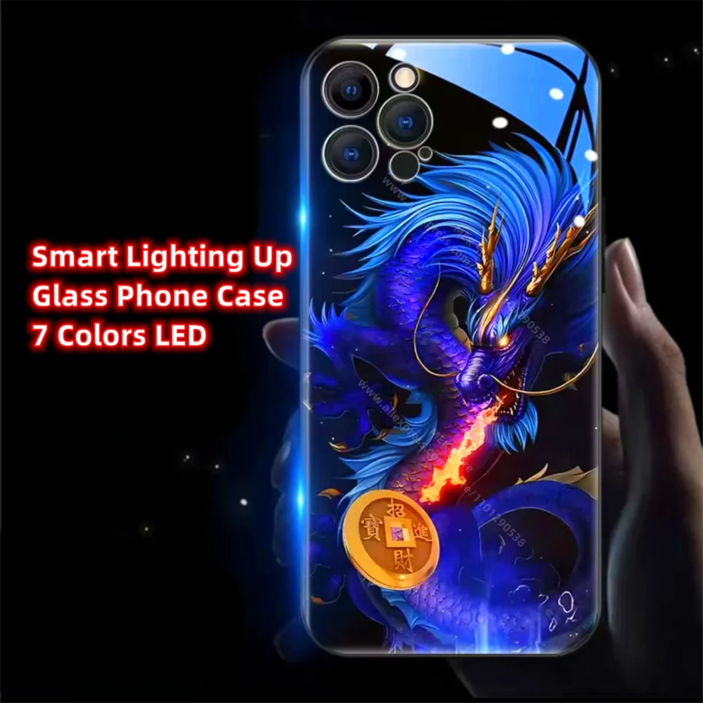 

Attracting Wealth Dragon LED Light Up Phone Case Glowing Back Cover For iPhone 16 15 14 13 12 11 Pro Max XR XS Plus