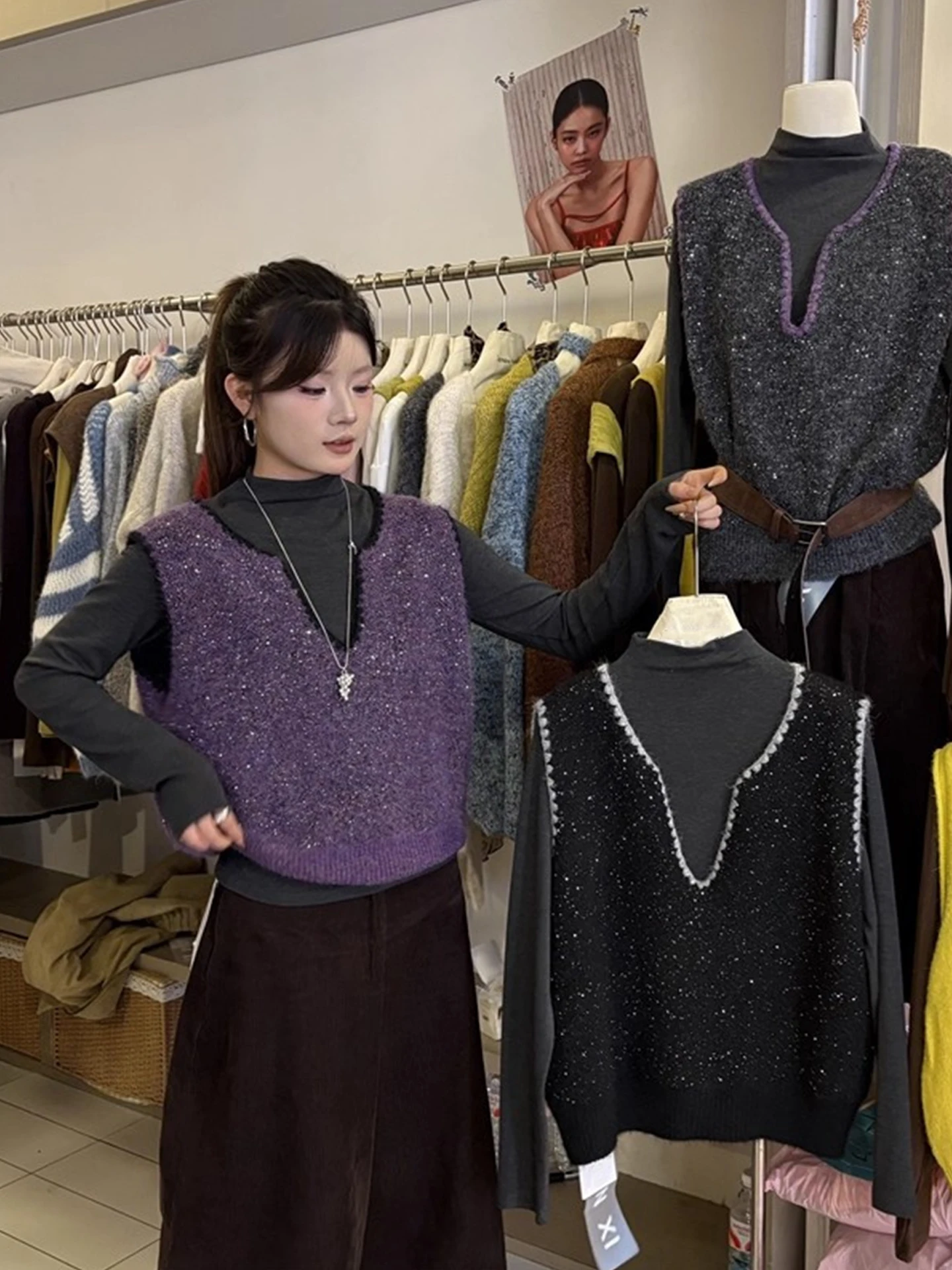 

Faionable универсальный вязаный жилет с многослойным верхом и капюшоном премиум-класса, осень-зима, для поездок на работу, Pure Online S