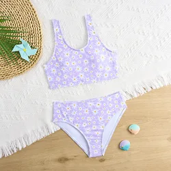 2026 Floral Girls Swimsuit High Waist Bikini Kids Swimwear Female Children's Bathers Bathing Swimming Swim Suit Summer Beachwear