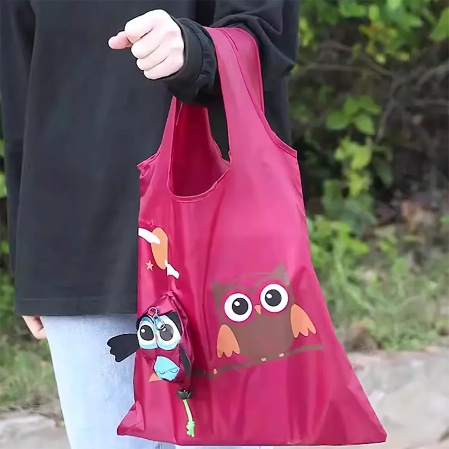 Cute Animal Owl Shape Foldable Shopping Bag Reusable Tote Bag Portable Travel Shoulder Bag Folding Storage Bags Home Organizator