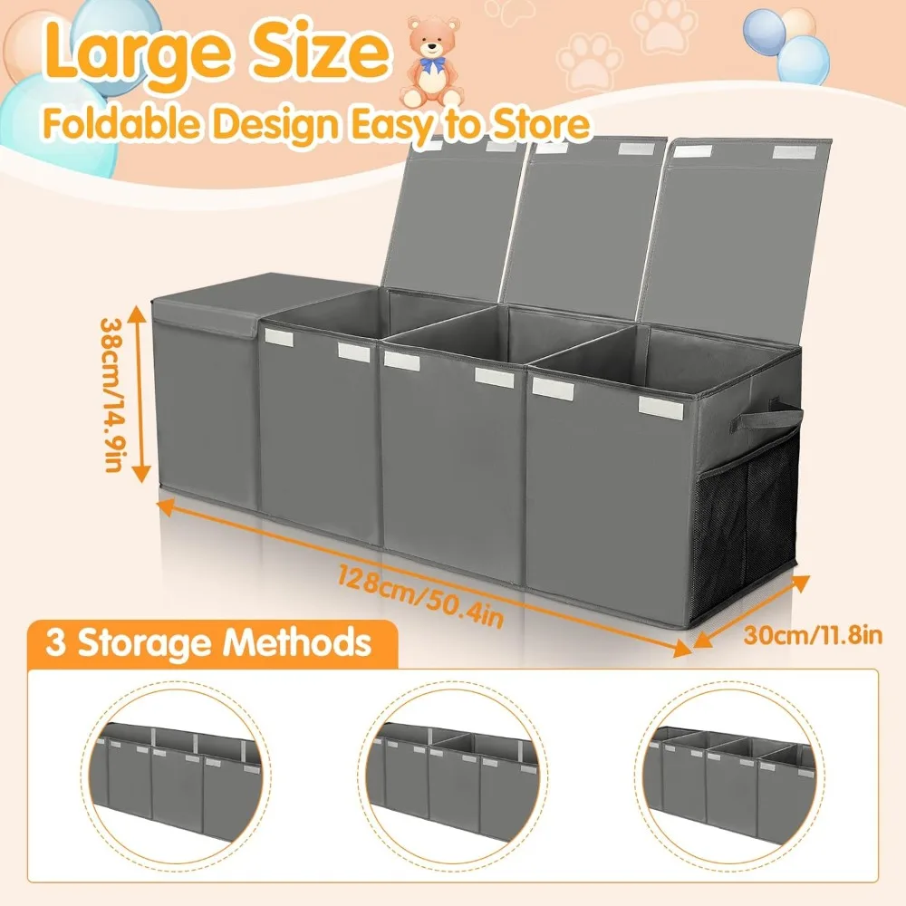 

Extra Large Toy Chest 50x15x12 Collapsible Toy Storage Organizer with Mesh Pockets Sturdy Toy Box for Kids Boys Girls
