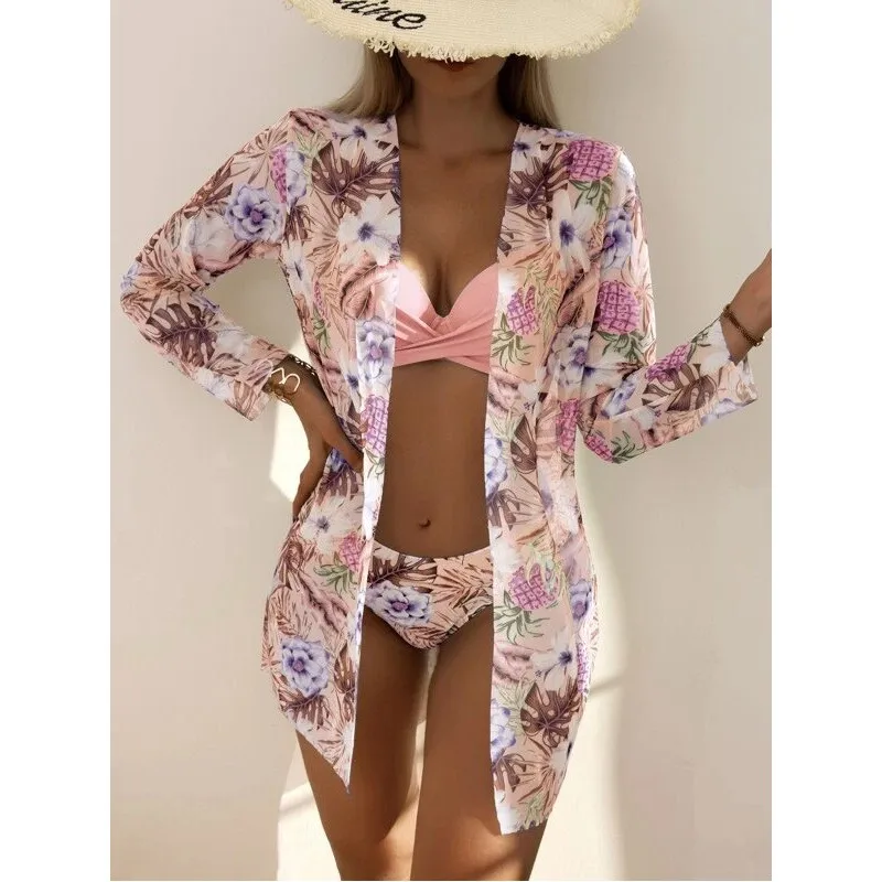 

Women's Three-Piece Bikini Set with Beach Skirt Ruffle Biquini Bathing Suit Summer 2025 Beach Wear Cover up Swimsuit