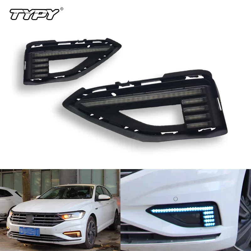 

TYPY 2Pcs White LED DRL Daytime Running Light Dynamic Turn Signal Indicator Front Fog Lamp Cover For VW Jetta Sagitar 2019 2020