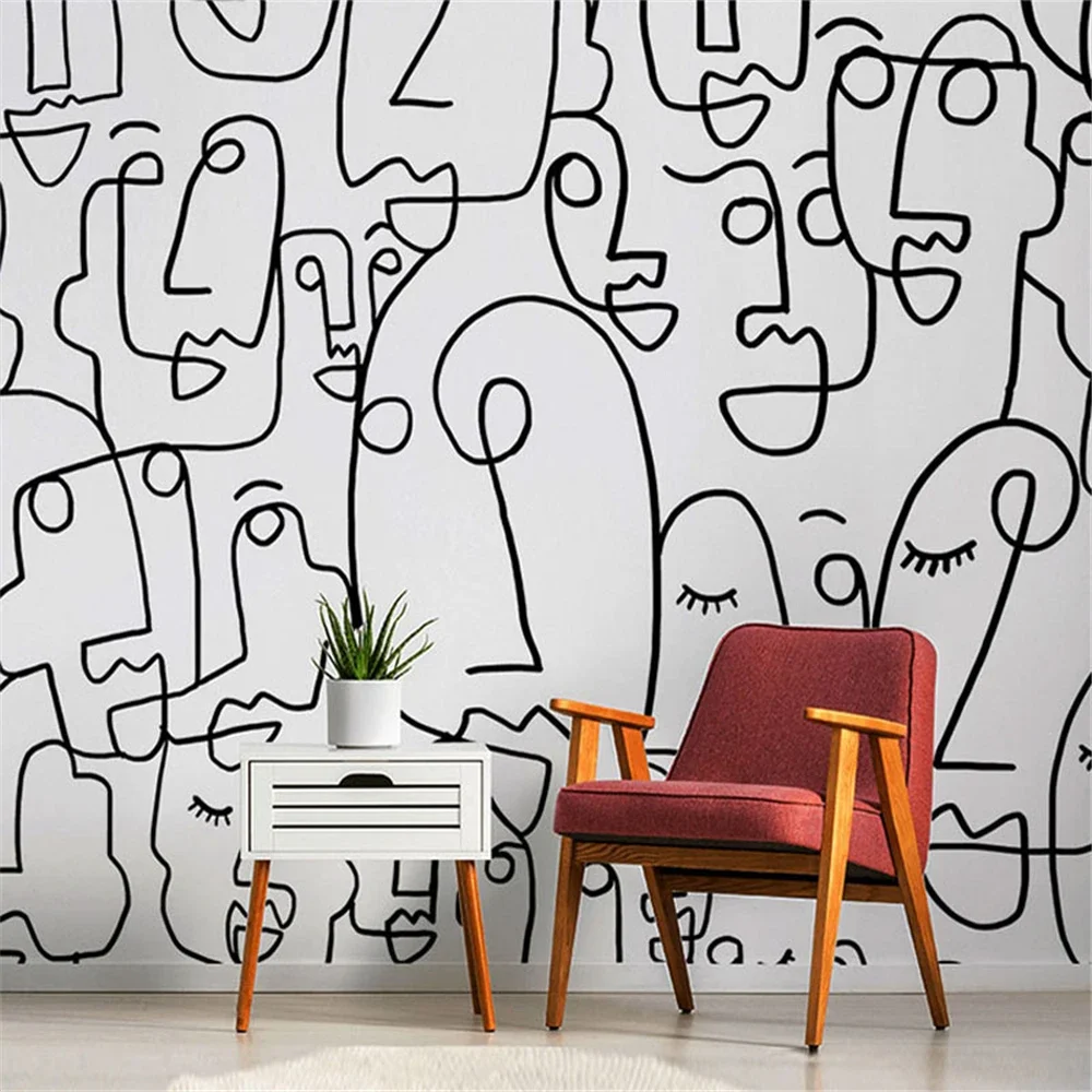 Nordic Custom Abstract Black White Line 3D Mural Wallpaper Modern Minimalist Living Room Decor Art for Sofa Face Wall Restaurant