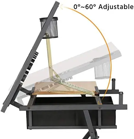 Drafting Table for Artists, Height Adjustable Drawing Desk Art/Craft Desk Diamond Paintings Work Station w/ 2 Storage view 6