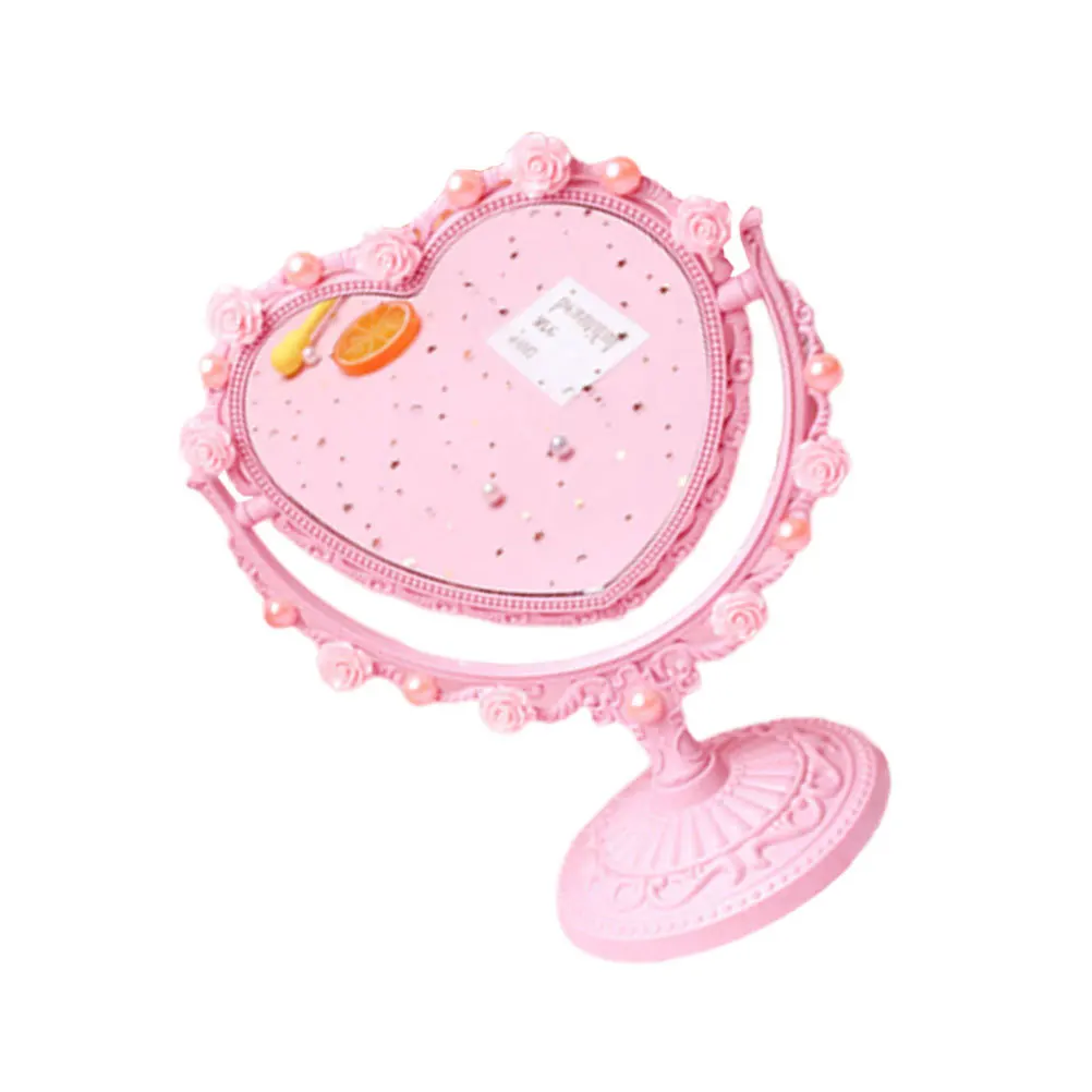 

1Pcs Pink Heart Shaped Mirror Durable Exquisite Design Vintage Makeup Mirror Practical Compact for Purse Handbag