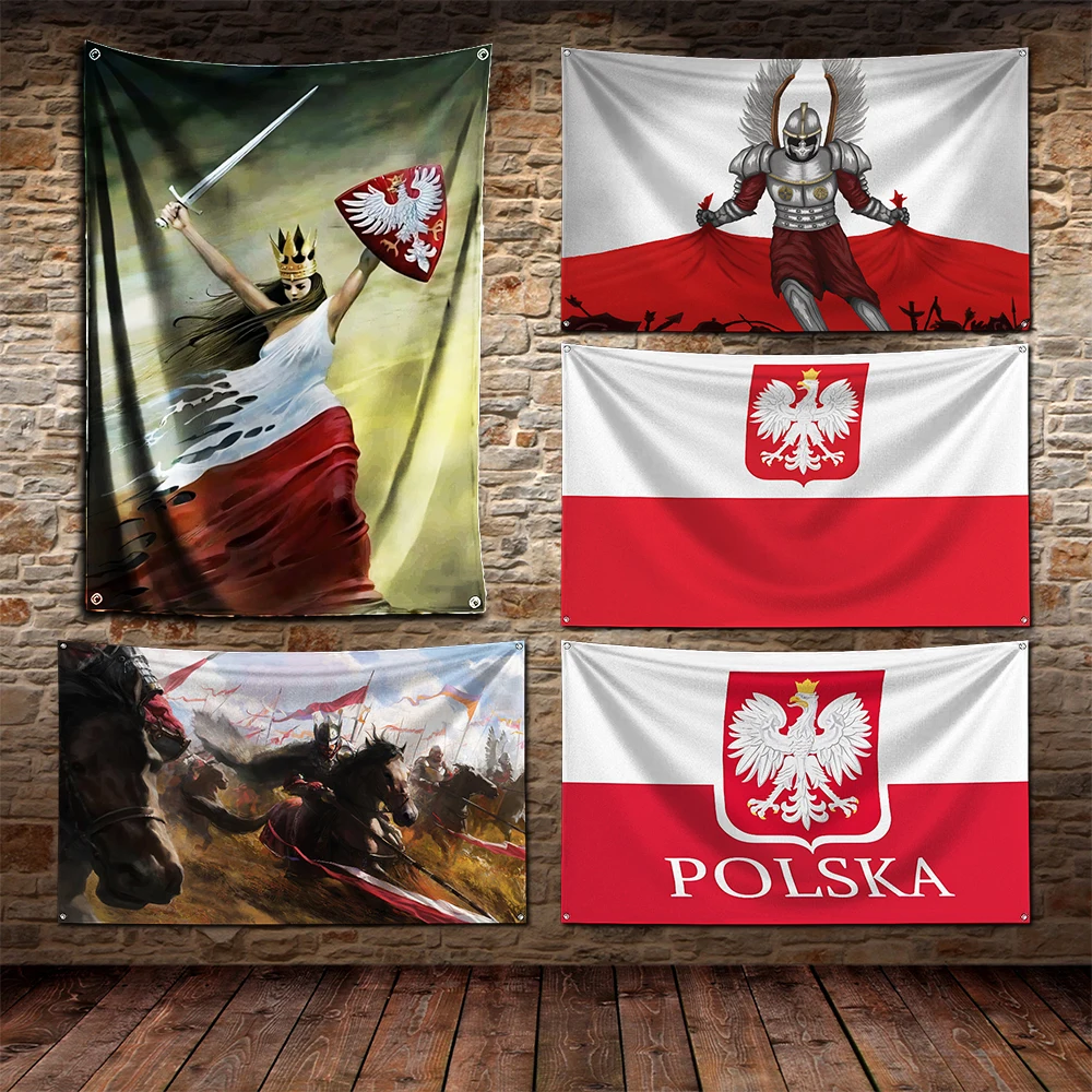 3x5 Ft Polish National Emblem Flag Polyester Digital Printing Banner for Garage Wall Art Out Door Decoration With Brass Grommets