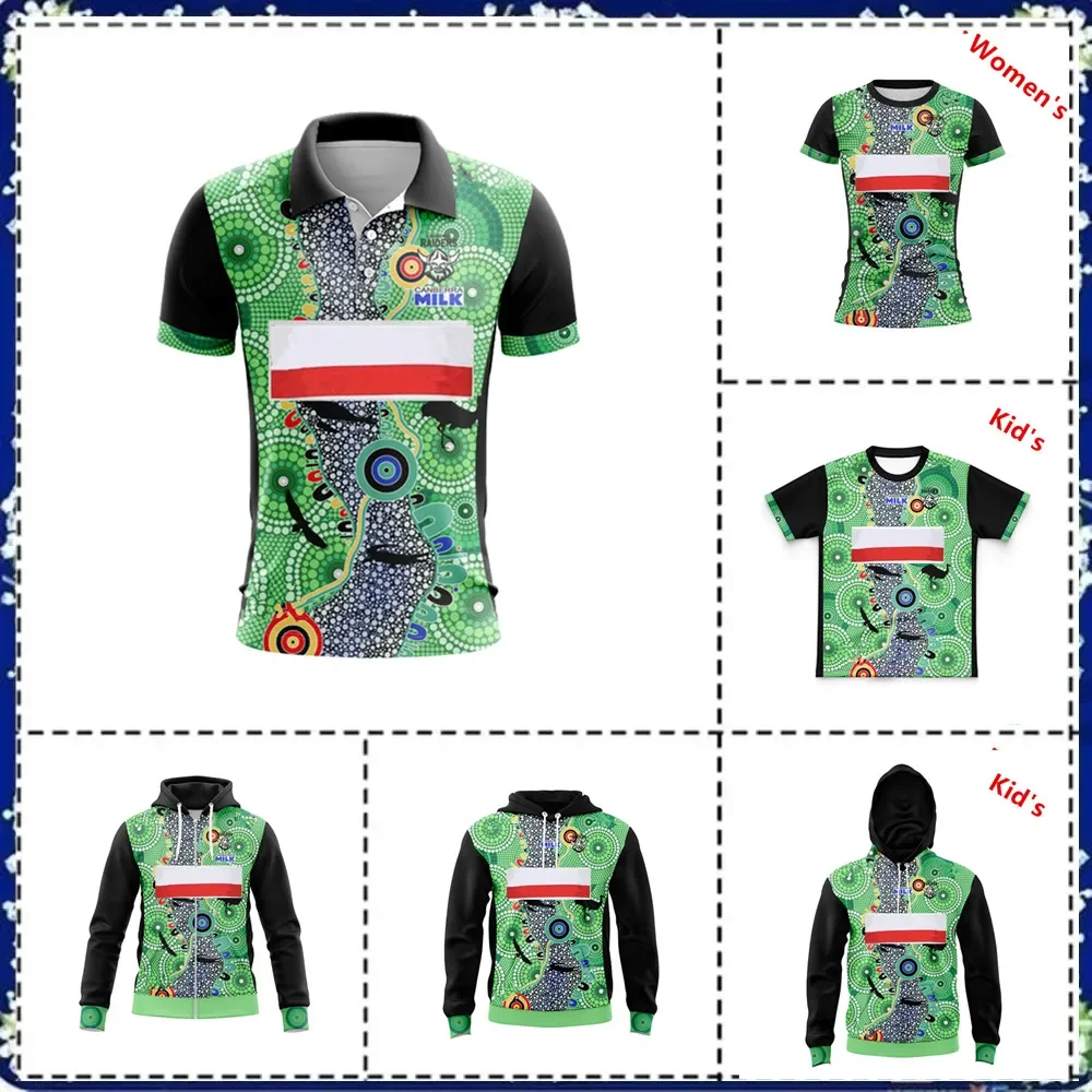 

2024 CANBERRA RAIDERS MENS INDIGENOUS RUGBY Hooded zipper JERSEY Kids - Women's - Men's Size: S-5XL ( Print name and number )