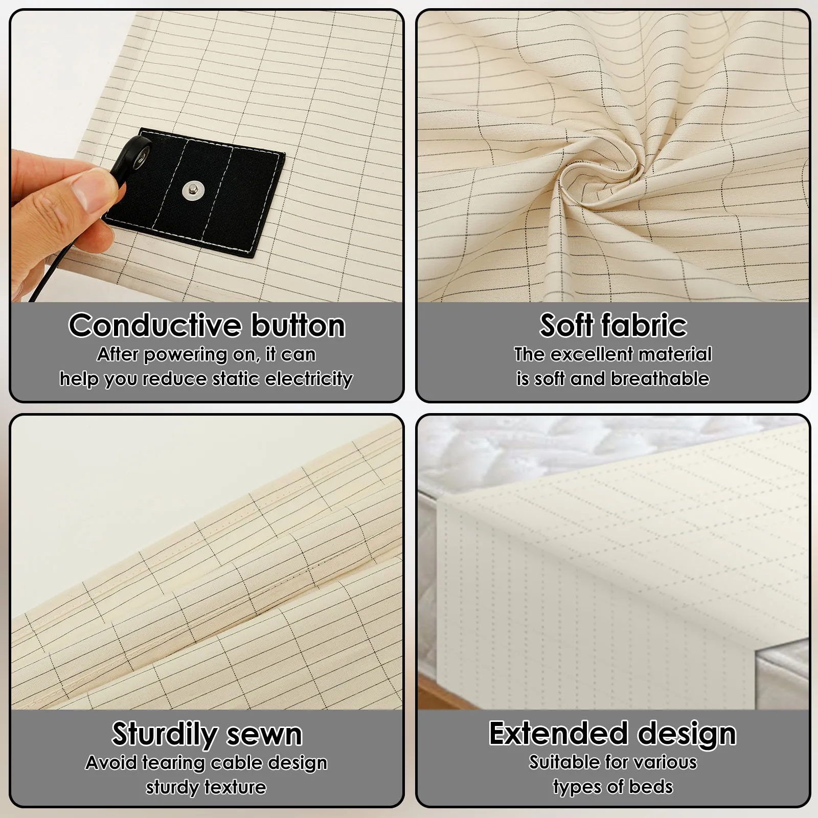 حصيرة تأريض للسرير مصنوعة من القطن العضوي بنسبة 90% وبساط سرير تأريض من الألياف الفضية 10% مع سلك وقلم اختبار للنوم