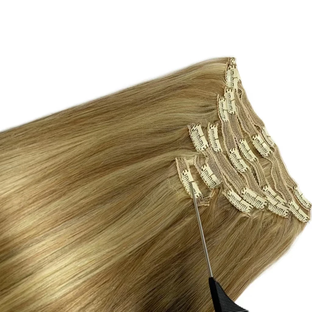 Clip In Human Hair Extensions Thicken Double Weft Brazilian Hair 12-26 Inch 120g 8Pcs/Set with 18Cilps Straight For Women #8/613