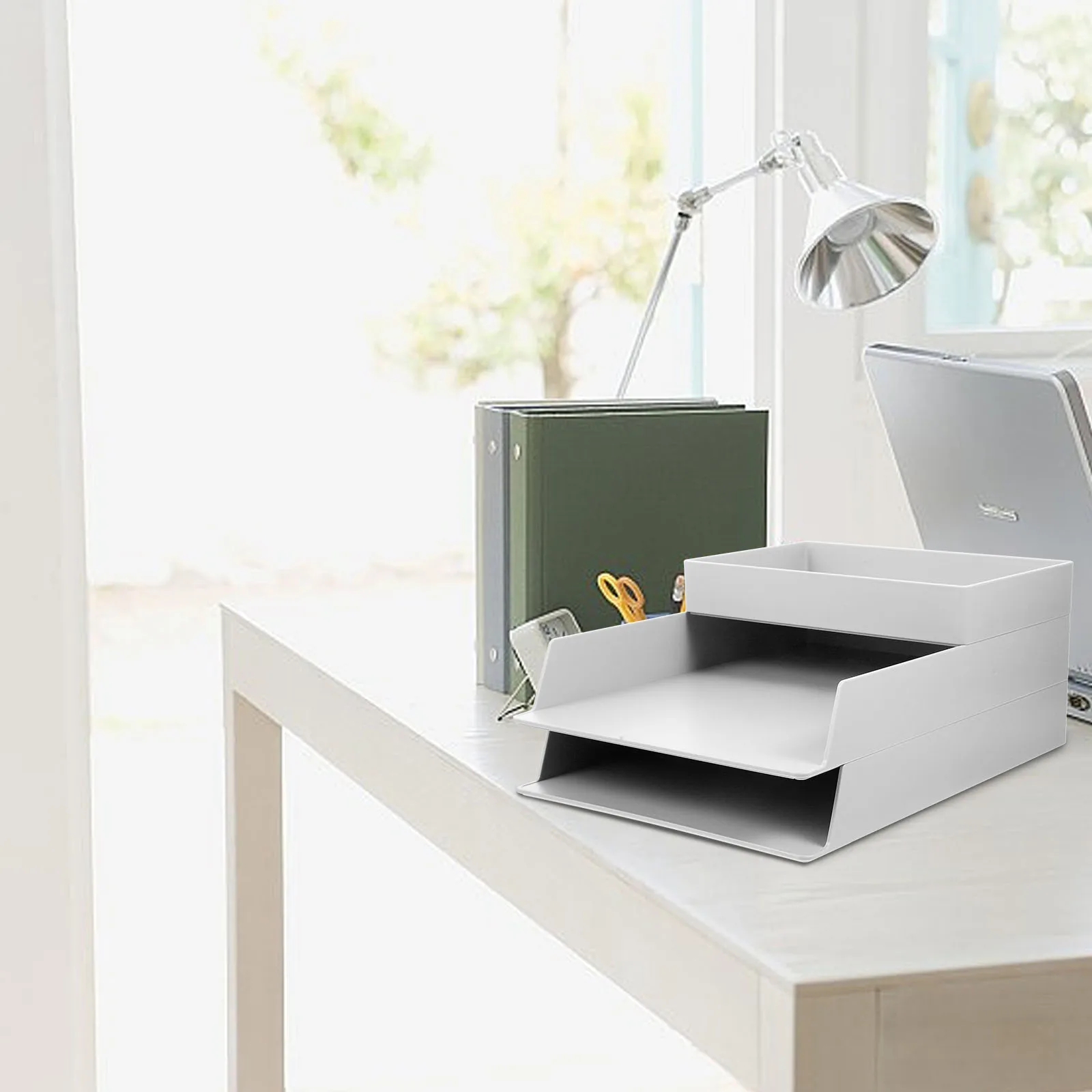 

1 set File Storage Box Desktop Organizer ABS Document Holder Stackable Office Supply Storage Container for Folders
