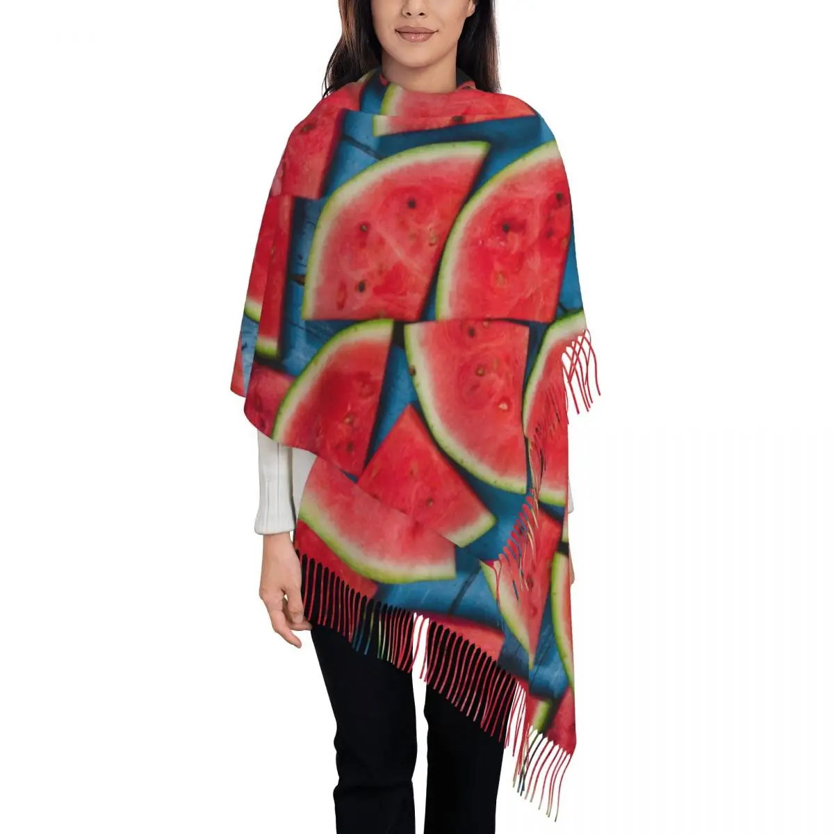 

Personalized Printed Watermelon Long Pile Fringe Men Scarf Women'S Anti Chill Scarf