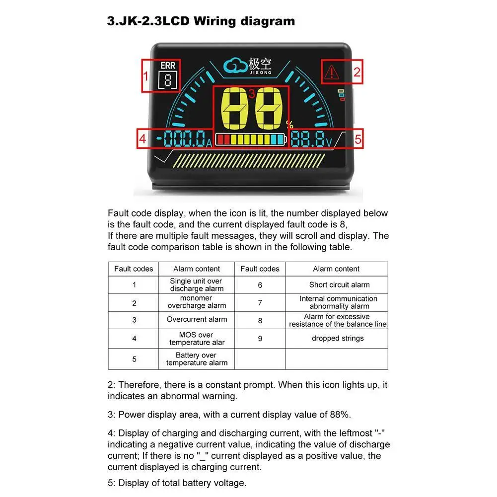 Monitor LCD touch screen con interruttore e cavo per scheda di protezione batteria JK Smart BMS da 2,3/3,2/4,3 pollici