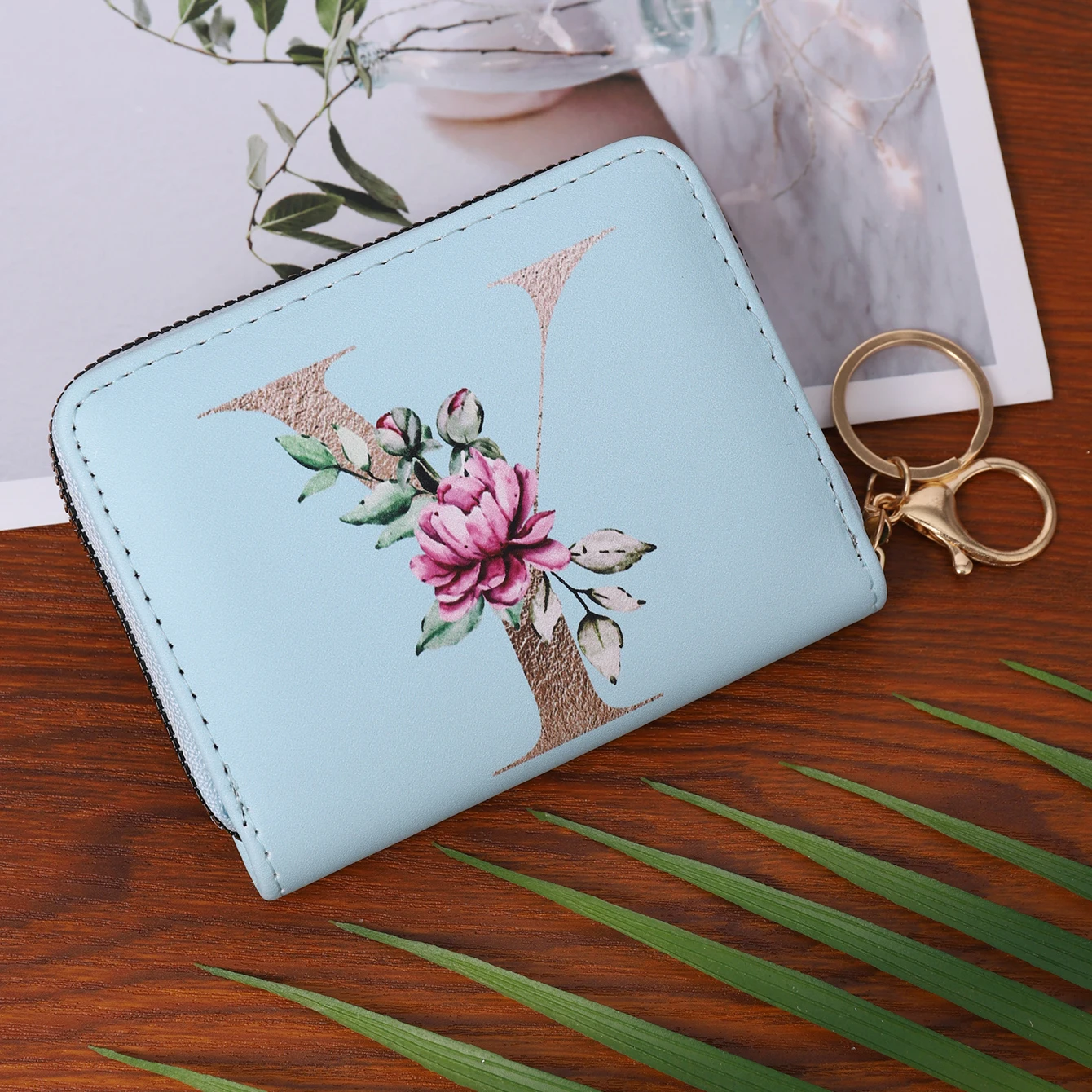 2023 New Wallet Alphabet Flower Ladies Zipper Wallet Coin Purse Keychain Card Holder Portable Fashion Short Clutch Wallet