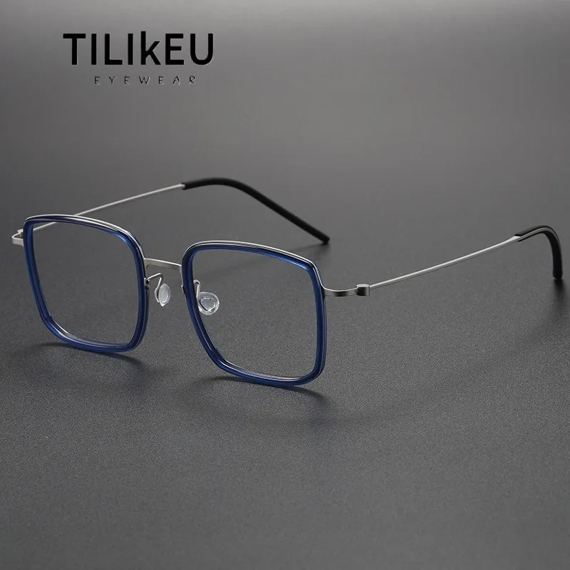 

Denmark Handmade Designer Pure Titanium Screw-Free Glasses Frame Trendy Retro Acetate Rim Square Men Ultralight Eyeglasses Gafas