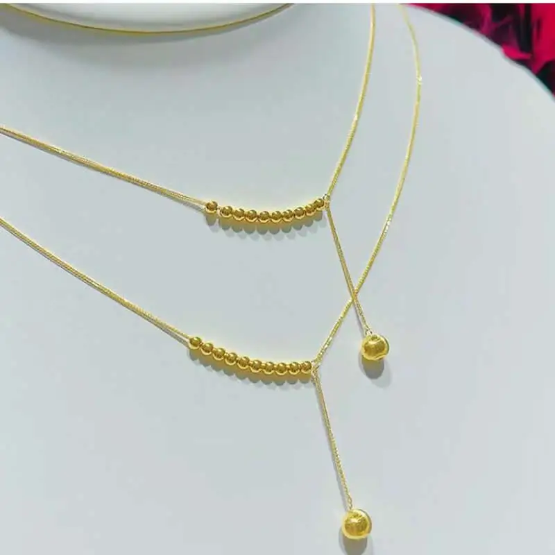 

Pure 18K Yellow Gold Necklace Women AU750 Gold Link Beads Necklace Pendant 1pcs