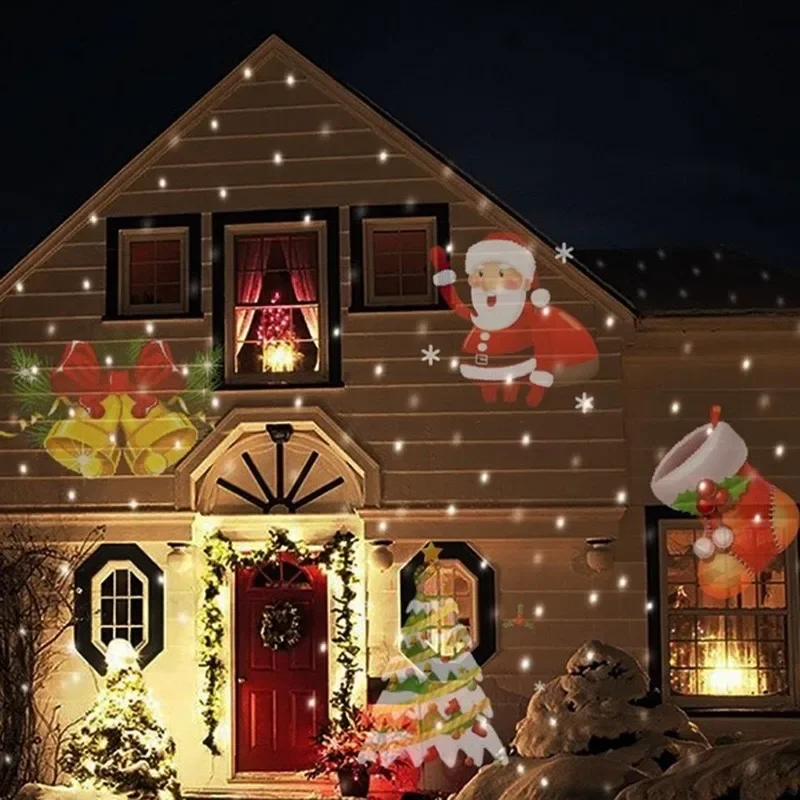 

GEFENSI 12 Patterns Christmas Snowflake Laser Light Snowfall Projector Outdoor Indoor Garden Laser Projection Light New Year Par