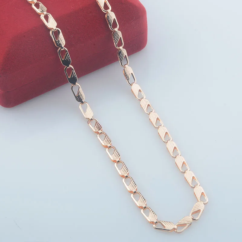 4mm Men Necklace Women Bracelet 585 Rose Gold Color Curb Carving Chains Set Jewelry