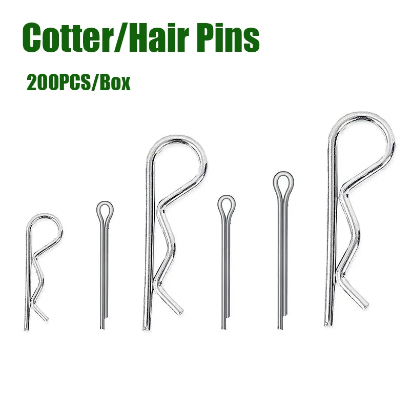 Split Pin Assortment Set M1 M1.2 M1.6 M1.8 M2 M2.5 M3 M3.2 M4 6 Sizes Cotter Pins and 7 Sizes Hair Pins for Cars 200PCS/set