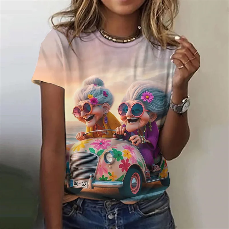 Trendy Granny Pattern T-Shirt Women Cartoon Personality 3D Printed Short Sleeves Summer Harajuku Loose T Shirts O-Neck Tops Tees